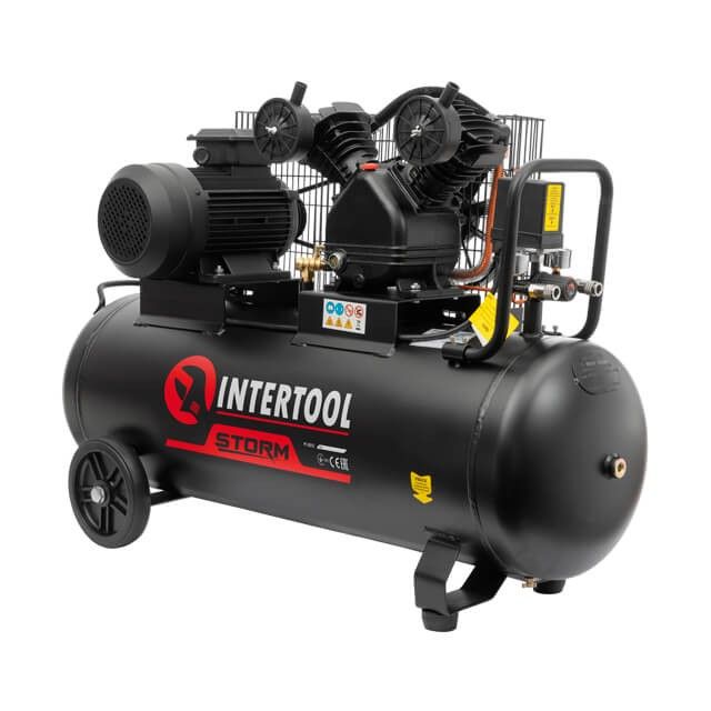 Компрессор 100 л, 3 кВт, 380 В, 10 атм, 500 л/мин, 2 цилиндра INTERTOOL PT-0013