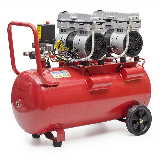 Компрессор 50л, 2х0.75 кВт, 220В, 8атм, 290л/мин, 1400 об/мин, малошумный, безмасляный, 4 цилиндра INTERTOOL PT-0023