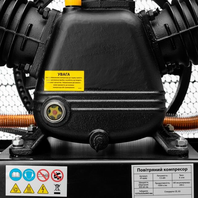 Компрессор 200 л, 7,5 кВт, 380 В, 10 атм, 1050 л/мин. 3 цилиндра INTERTOOL PT-0040