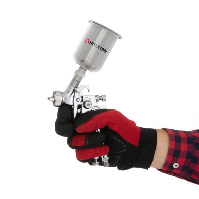 Краскопульт пневматический HP MINI, форсунка 0.5мм, верхний металлический бачок 125мл., 5бар INTERTOOL PT-0306