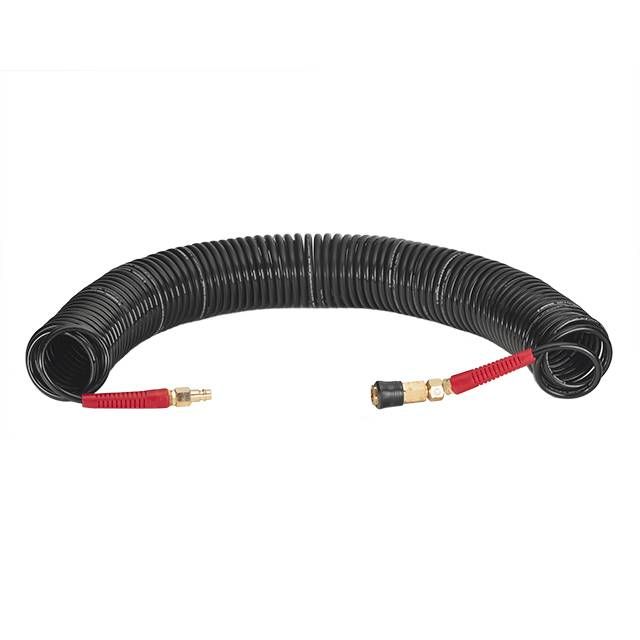 Шланг BLACK M-Flex STORM, 20 м, 5,5*8 мм, спиральный полиуретановый c поворотным шарниром, латунными быстроразъемными соединениями INTERTOOL PT-1792
