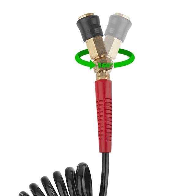 Шланг BLACK M-Flex STORM, 20 м, 5,5*8 мм, спиральный полиуретановый c поворотным шарниром, латунными быстроразъемными соединениями INTERTOOL PT-1792
