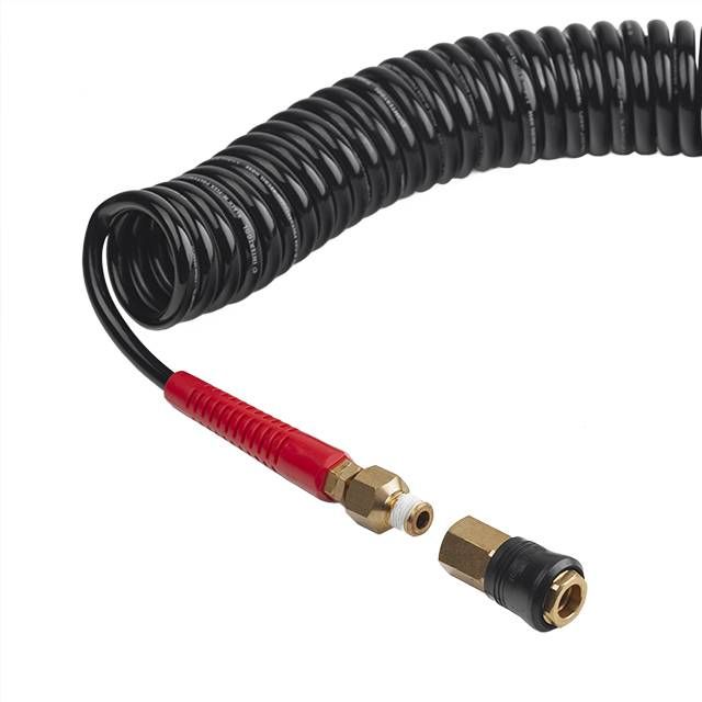 Шланг BLACK M-Flex STORM, 20 м, 5,5*8 мм, спиральный полиуретановый c поворотным шарниром, латунными быстроразъемными соединениями INTERTOOL PT-1792