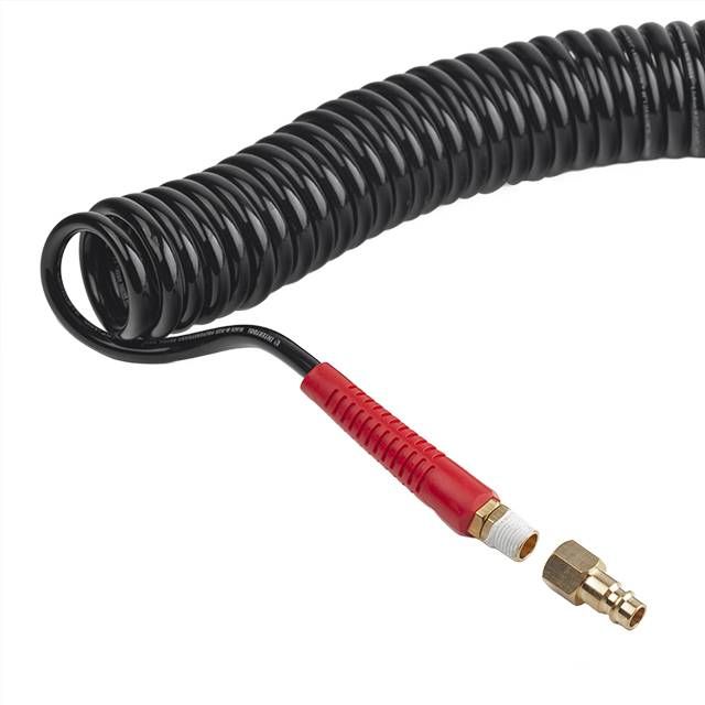 Шланг BLACK M-Flex STORM, 20 м, 5,5*8 мм, спиральный полиуретановый c поворотным шарниром, латунными быстроразъемными соединениями INTERTOOL PT-1792