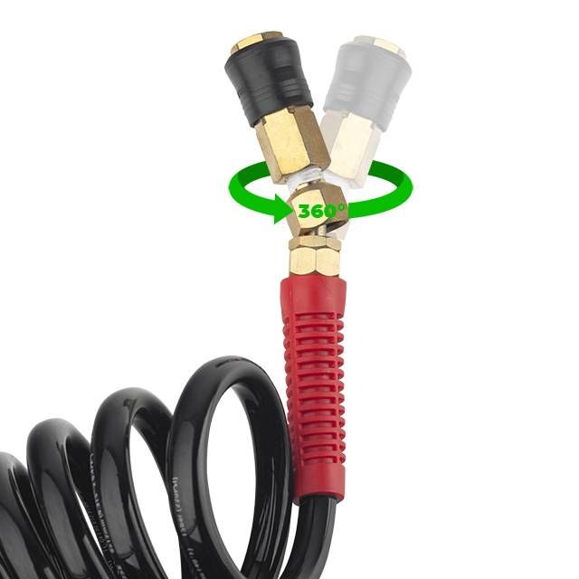 Шланг BLACK M-Flex 8х12мм, 20м спиральный полиуретановый c поворотным шарниром, латунными быстроразъемными соединениями STORM INTERTOOL PT-1798