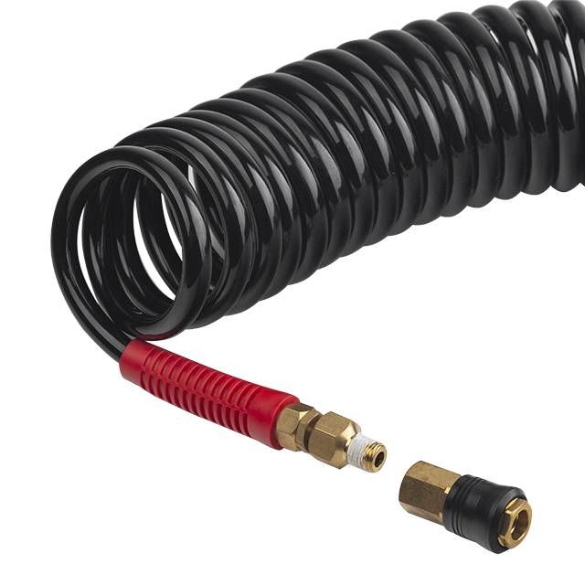 Шланг BLACK M-Flex 8х12мм, 20м спиральный полиуретановый c поворотным шарниром, латунными быстроразъемными соединениями STORM INTERTOOL PT-1798