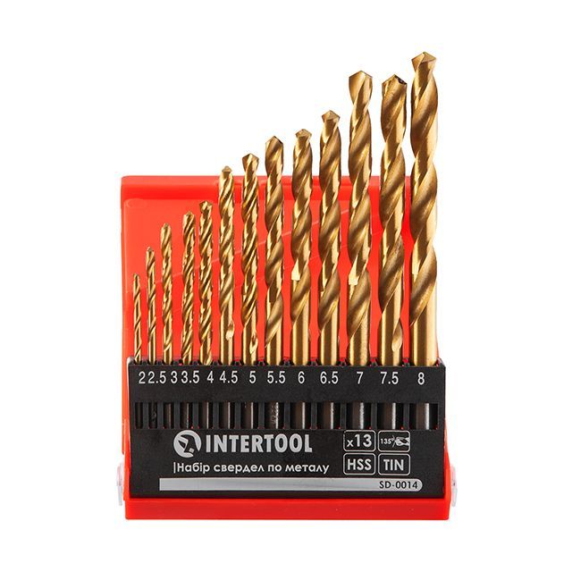 Набор сверл по металлу HSS, покрытие Ti, 2.0-8.0 мм, 13 ед. INTERTOOL SD-0014