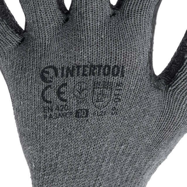 Перчатка трикотажная х/б серая, покрыта черным вспененным латексом, 10" INTERTOOL SP-0115