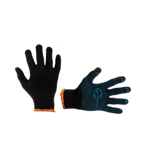 Перчатка трикотажная 70% хлопок, 30% полиэстер, 10", цвет черный, синяя ПВХ точка INTERTOOL SP-0129