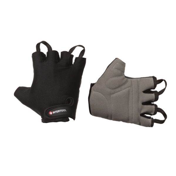 Перчатка без пальцев, экокожа "amara", 10", защитные вставки на ладони, вставки из лайкры на тыльной стороне, фиксация ремешком на липучке INTERTOOL SP-0146