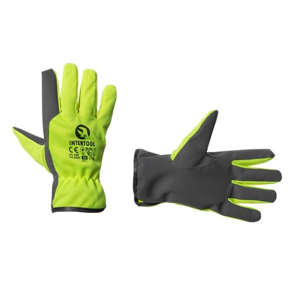 Перчатка кожаная комбинированная, 10", из кожи и флуоресцентной зеленой ткани INTERTOOL SP-0172