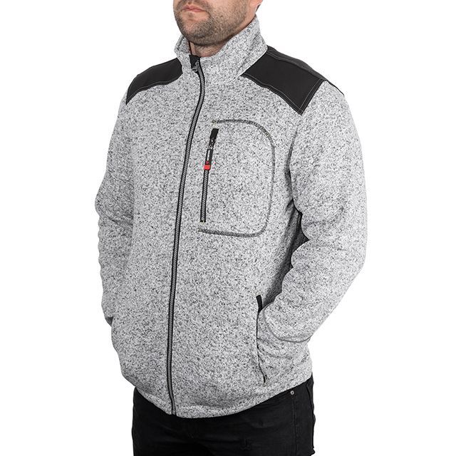 Куртка вязанная SOFTSHELL, серого цвета с черными вставками, ткань 100% полиэстер 270G, с карманом на груди и двумя боковыми, L INTERTOOL SP-3113