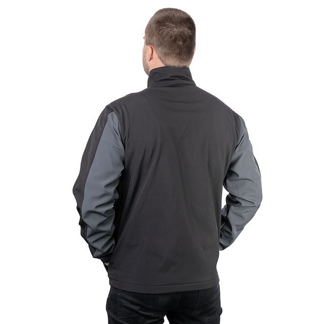 Куртка SOFTSHELL, темно серо-черная, трехслойная, ткань стрейч 300GSM 100D, с водо-, ветрозащитой, S INTERTOOL SP-3131