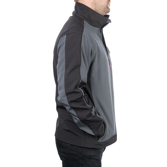 Куртка SOFTSHELL, темно серо-черная, трехслойная, ткань стрейч 300GSM 100D, с водо-, ветрозащитой, М INTERTOOL SP-3132
