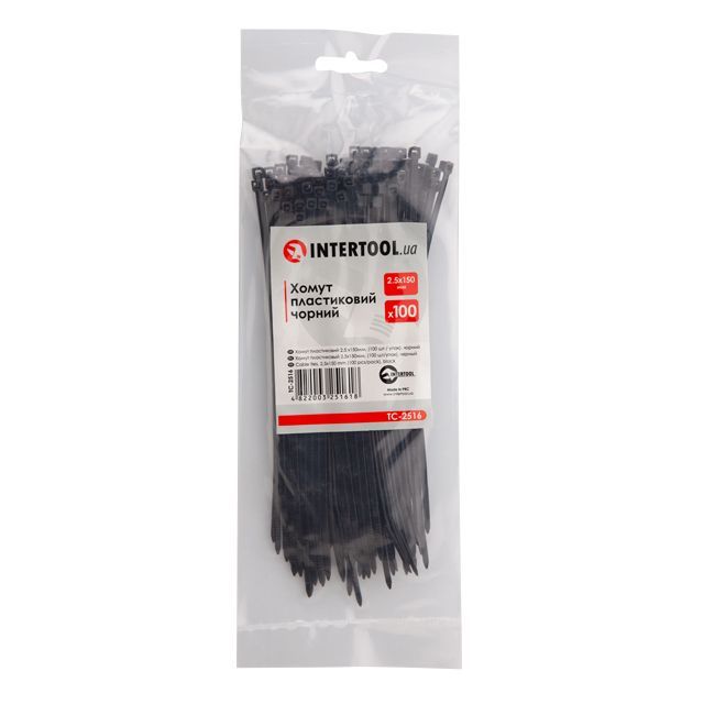 Хомут пластиковый 2,5*150 мм, черный, 100 ед. INTERTOOL TC-2516