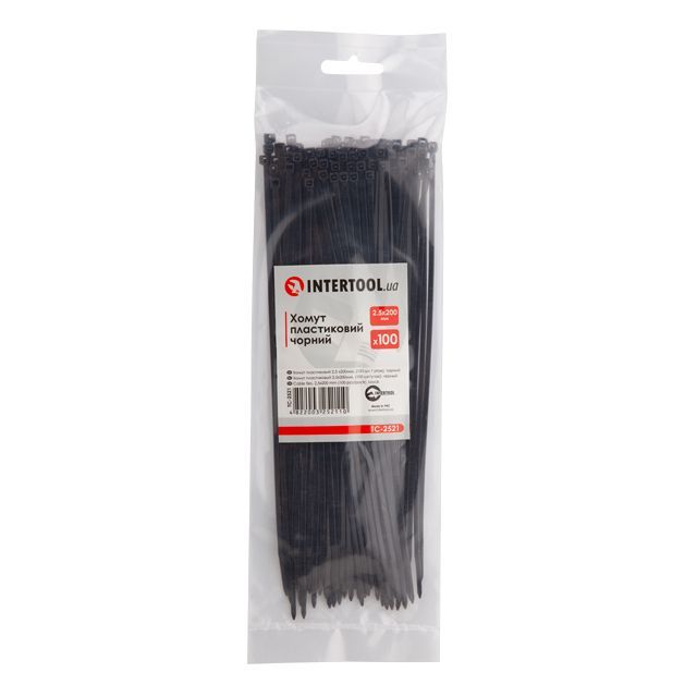 Хомут пластиковый 2,5*200 мм, черный, 100 ед. INTERTOOL TC-2521