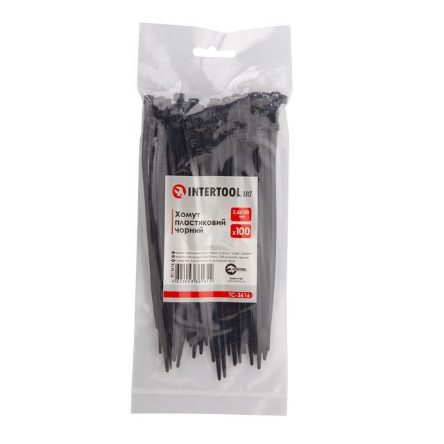 Хомут пластиковый 3,6*150 мм, черный, 100 ед. INTERTOOL TC-3616