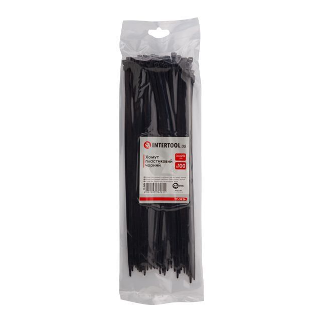Хомут пластиковый 3,6*250 мм, черный, 100 ед. INTERTOOL TC-3626