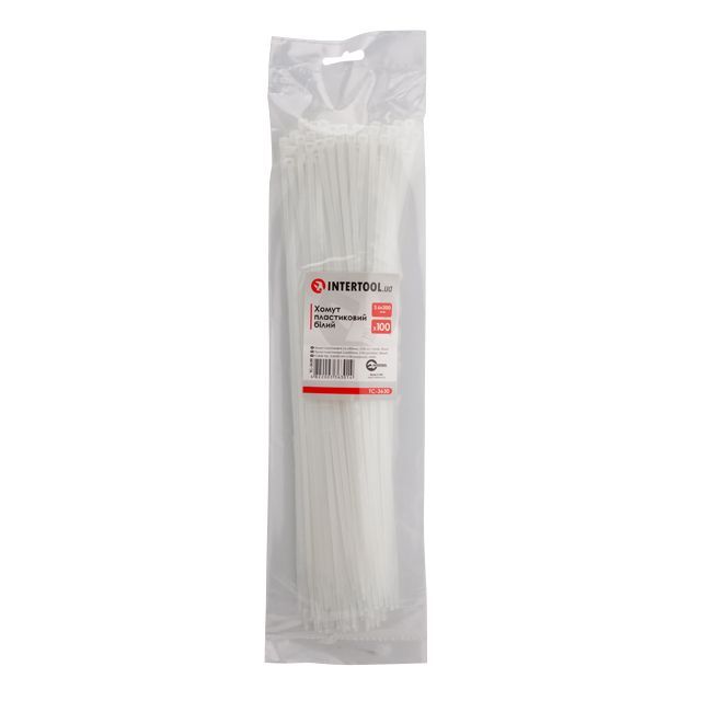 Хомут пластиковый 3,6*300 мм, белый, 100 ед. INTERTOOL TC-3630