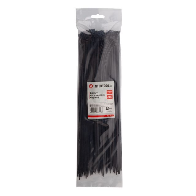 Хомут пластиковый 3,6*300 мм, черный, 100 ед. INTERTOOL TC-3631