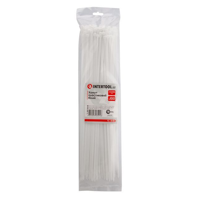 Хомут пластиковый 4,8*400 мм, белый, 100 ед. INTERTOOL TC-4840