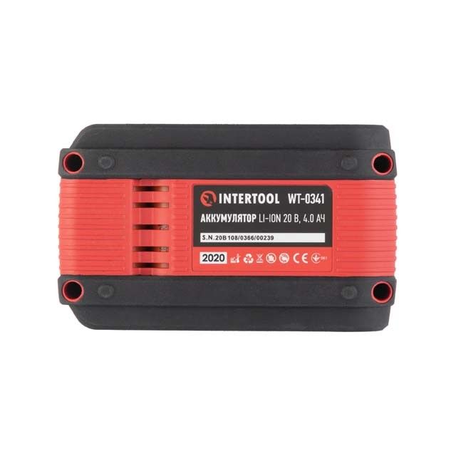 Аккумулятор 20 В, Li-ion, 4.0 Ач, индикатор уровня заряда INTERTOOL WT-0341