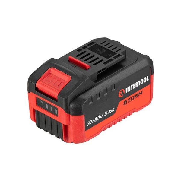 Аккумулятор 20 В, литий-ион, 8.0 Ач, индикатор уровня заряда INTERTOOL WT-0343 Аккумулятор 20 В, литий-ион, 8.0 Ач, индикатор уровня заряда INTERTOOL WT-0343