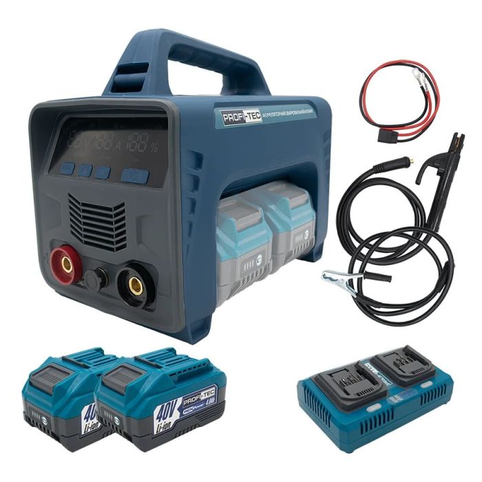 Акумуляторний зварювальний апарат PROFI-TEC PCWM12040PP, 80V (2×PT4040PP (4.0 Aг), двопортовий зарядний пристрій QBCD40/4PP dual quick