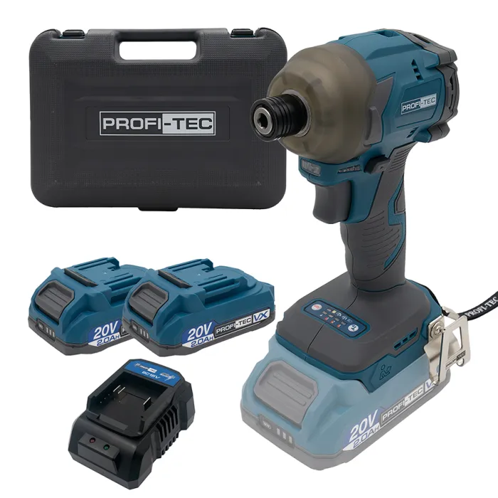 Акумуляторний імпульсний гвинтоверт PROFI-TEC PPID2620 POWERLine (2×PT2020VX (2.0 Аг), зарядний пристрій)