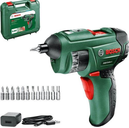 Акумуляторна електровикрутка Bosch PSR Select, у кейсі з USB зарядкою 0603977021 Акумуляторна електровикрутка Bosch PSR Select, у кейсі з USB зарядкою 0603977021