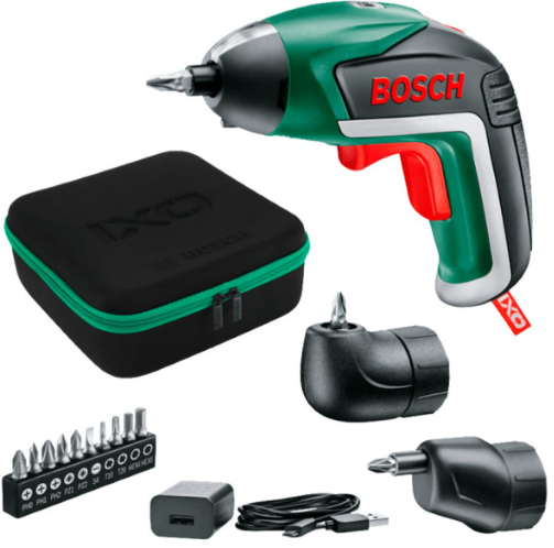 Акумуляторна викрутка Bosch IXO V full, з/п, у футлярі, кутова насадка, ексцентрикова насадка, набір біт 10 шт 06039A8022