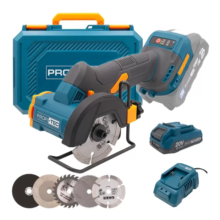 Акумуляторна універсальна дискова пила PROFI-TEC PWS390 UltraCore (1×PT2020VX (2.0 Аг), зарядний пристрій)