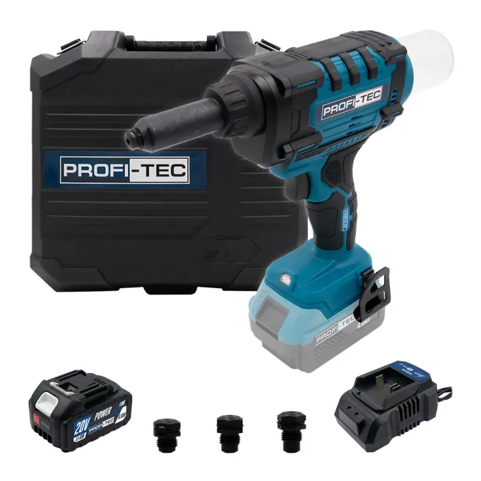 Акумуляторний заклепувальний пістолет PROFI-TEC PRG1020 POWERLine (1×PT2040MP (4.0 Аг), зарядний пристрій)
