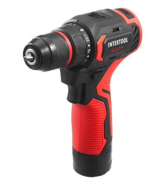 Дриль-шуруповерт акумуляторний, безщітковий двигун, 12 В, 50 Nm, 0-500/0-1900 об/хв, патрон 0,8-10 мм, 2x2,0 Ач INTERTOOL WT-0322