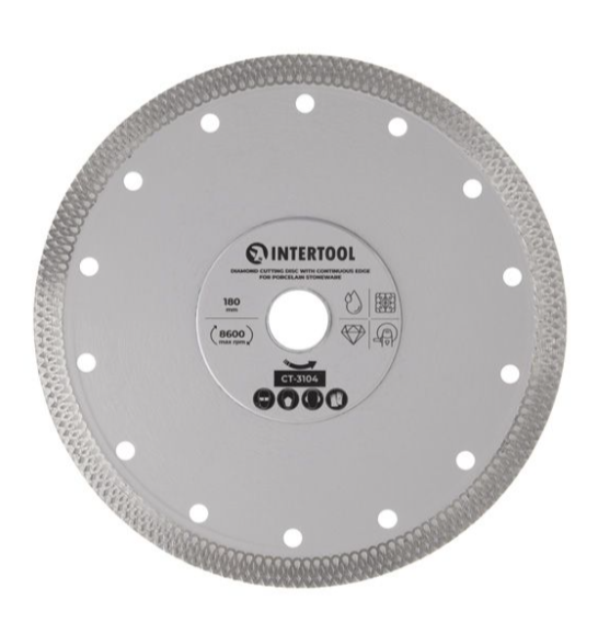 Диск алмазний відрізний з суцільною кромкою 180мм, по керамограніту INTERTOOL CT-3104