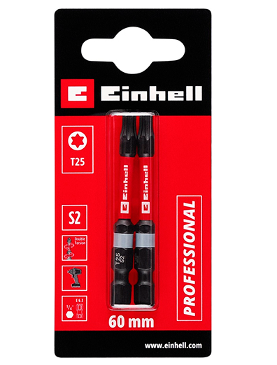 Біта подвійний торсіон 60 мм, S2, T25, 2 шт, Einhell