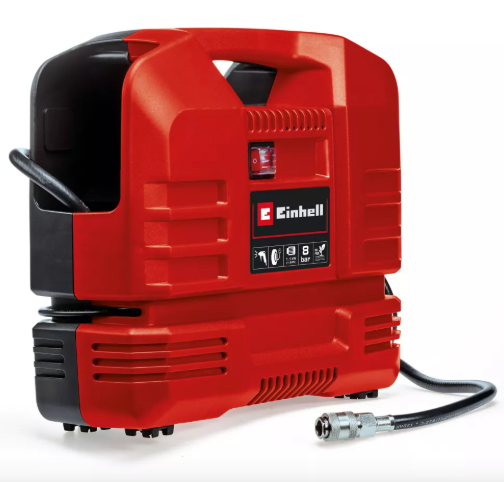 Компресор повітряний, Einhell TC-AC 190 OF Set (4020660) 1100 Вт, 190 л/хв, 8 бар, без ресивера, безмасляний, + пістолет, шланг і насадки