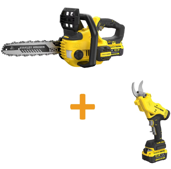 Акумуляторний набір STANLEY FATMAX V20: Ланцюгова пила SFMCCS630 та Садовий секатор SFMCPP32