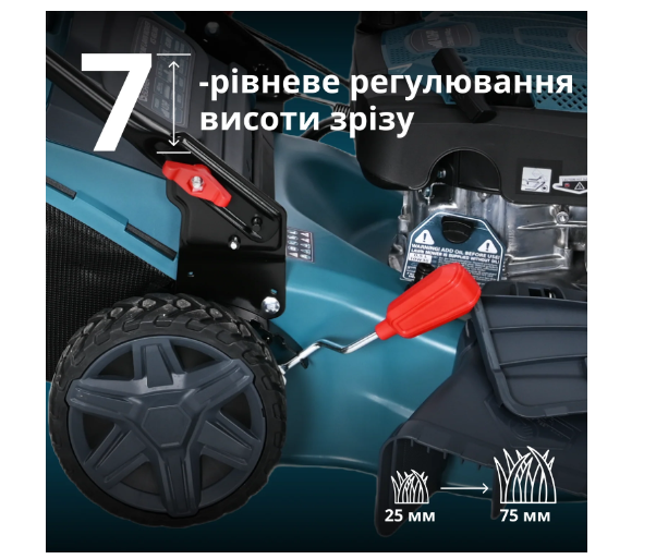 Бензинова газонокосарка Könner & Söhnen 46LMG , травозбірник 60 л ,Висота скошування 25-75 мм, 7 позицій