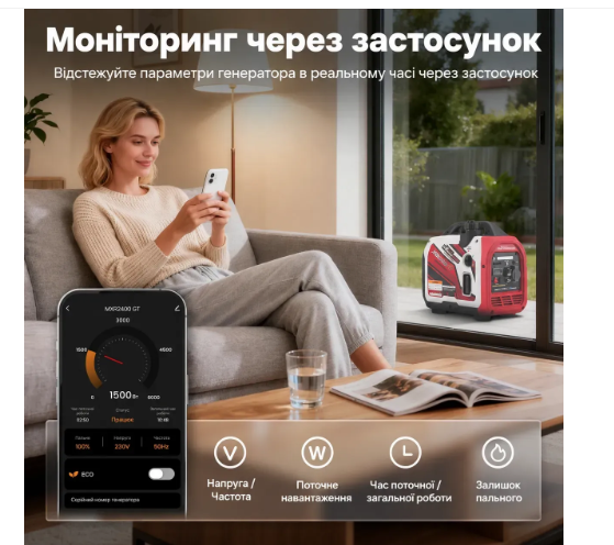 Інверторний генератор MaXpeedingRods MXR2400GT Bluetooth, ECO, LED-дисплей, 58 дБ, 2 кВт